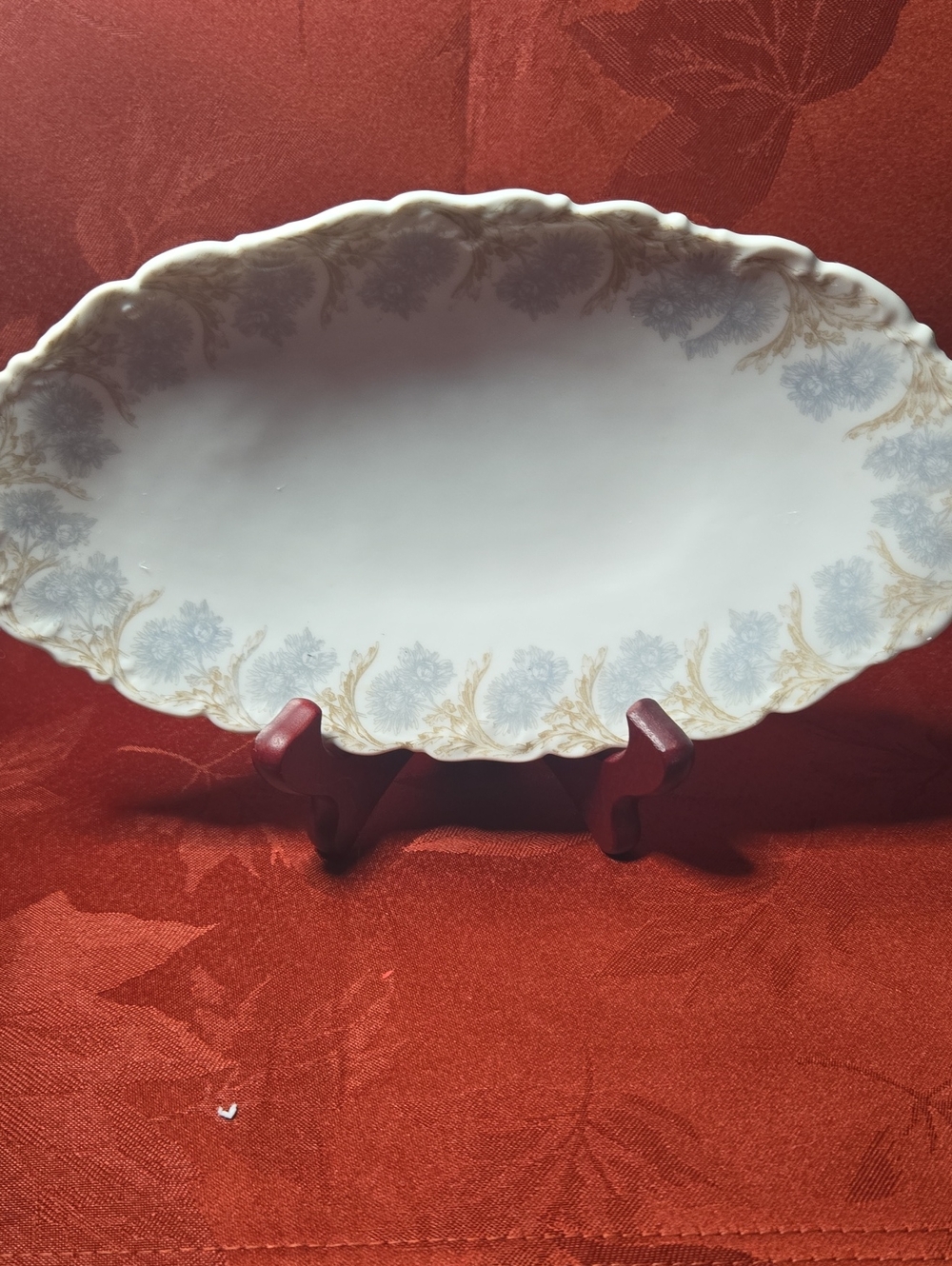 Covington White Porcelain Serving Platter with Gold and Pale Blue Floral Trim